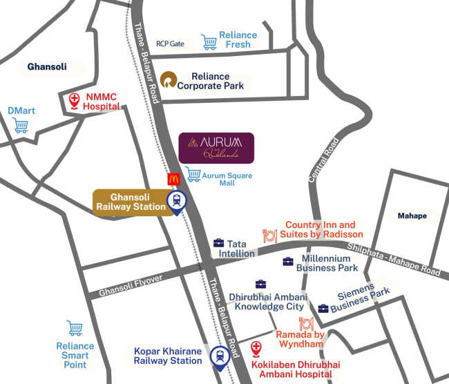 Aurum Q Islands Ghansoli - Location Map