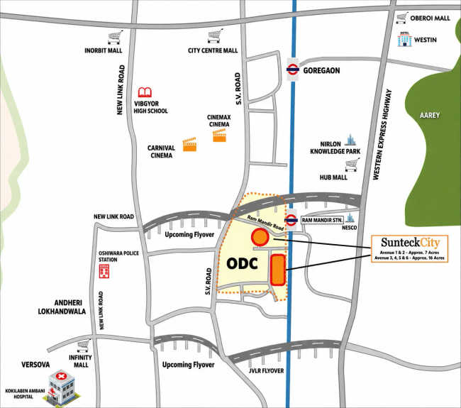 Sunteck City 5th Avenue Goregaon - Location Map