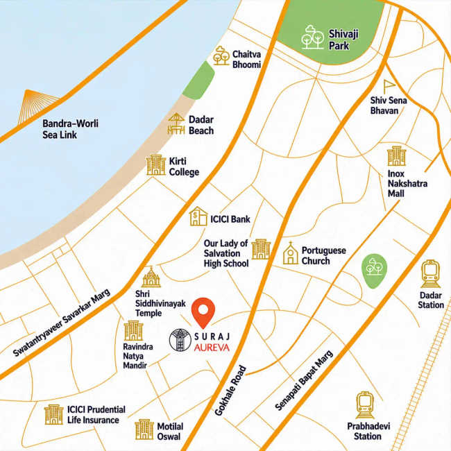 Suraj Aureva Prabhadevi - Location Map