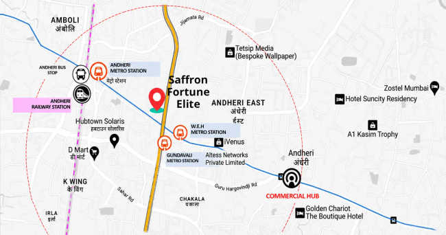 Saffron Fortune Elite Andheri - Location Map