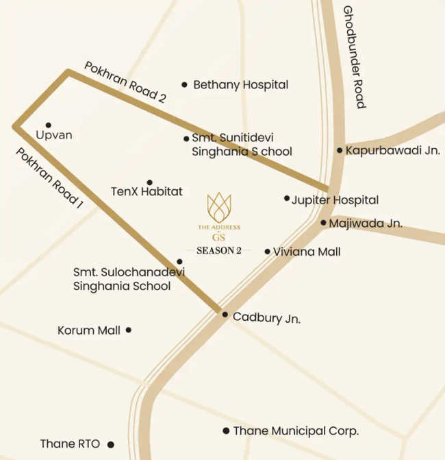 Raymond The Address By GS Pokhran Road 1 - Location Map