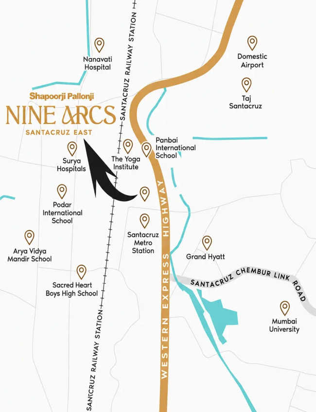 Shapoorji Pallonji Nine Arcs Santacruz - Location Map