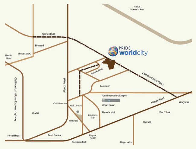 Pride World City Charholi - Location Map