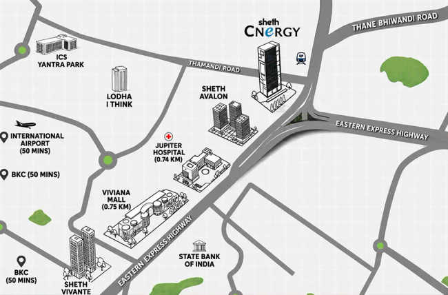 Sheth Cnergy Majiwada - Location Map