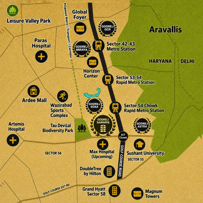 Godrej Samaris Sector 53 - Location Map