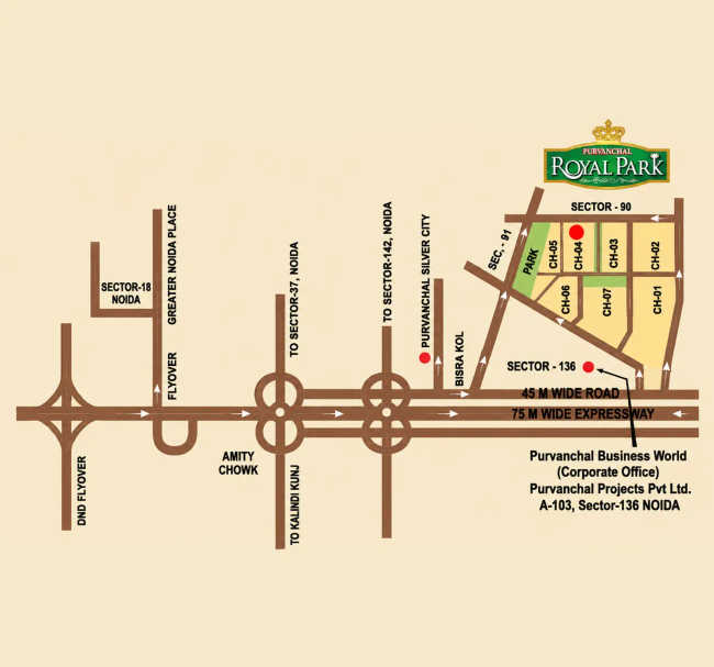 Purvanchal Royal Park Sector 137 - Location Map