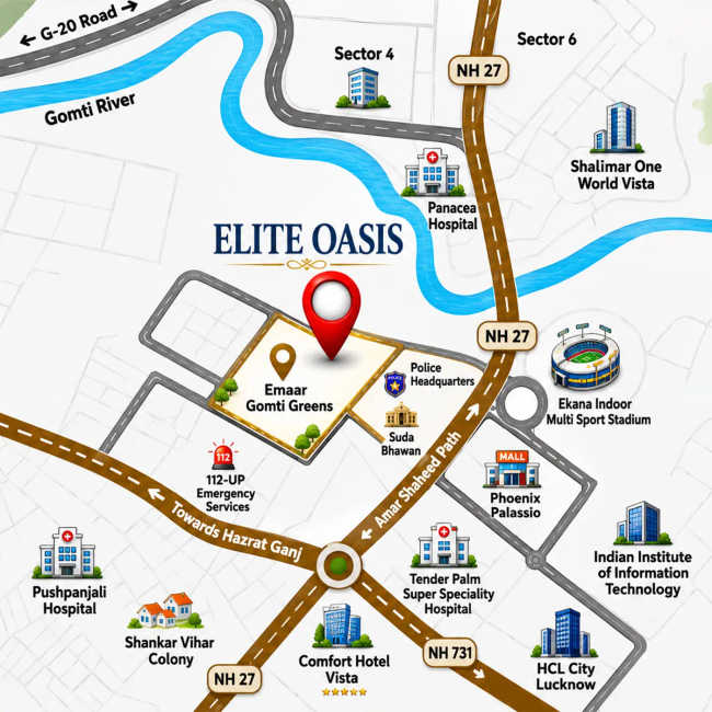 Emaar Elite Oasis Gomti Nagar Extension - Location Map