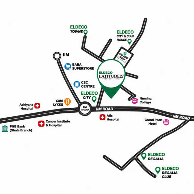 Eldeco Latitude 27 IIM Road - Location Map