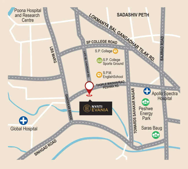 Nyati Evania Sadashiv Peth - Location Map