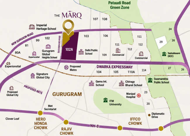 Adani The Marq Sector 102 - Location Map