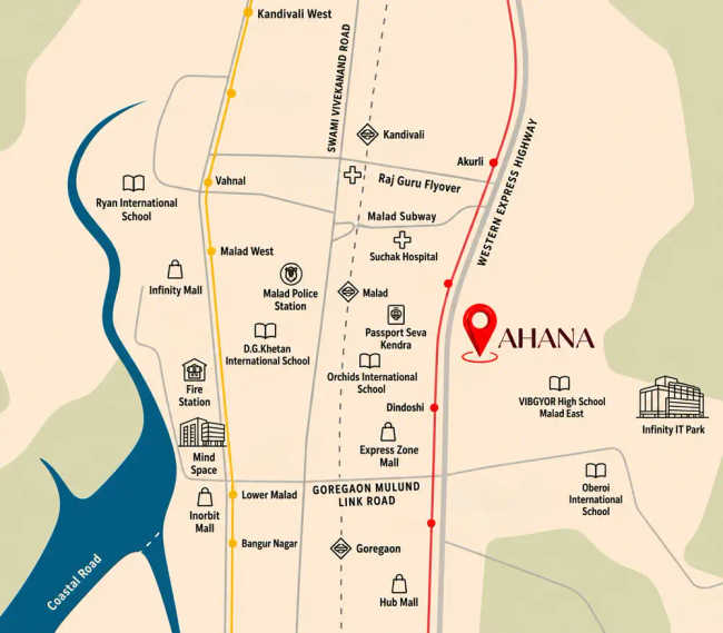 L&T Ahana Malad - Location Map