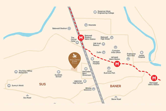 VJ Palladio Laviento Baner - Location Map