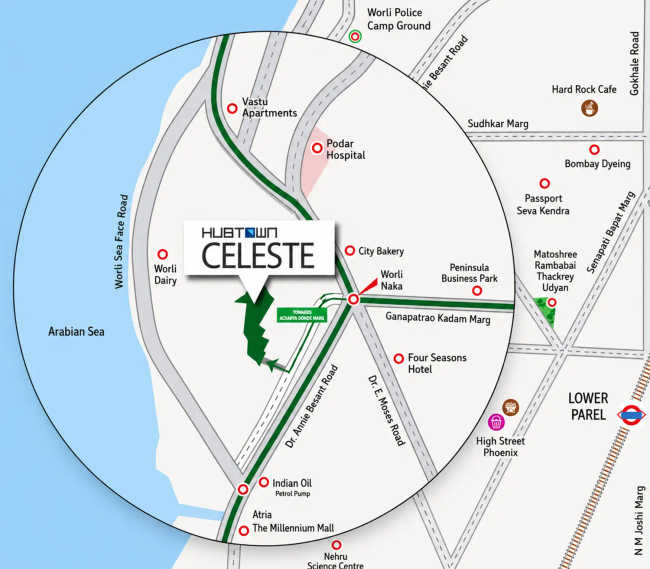 Hubtown Celeste Worli - Location Map