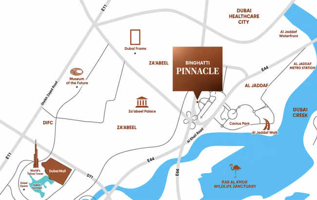 Binghatti Pinnacle Al Jaddaf - Location Map