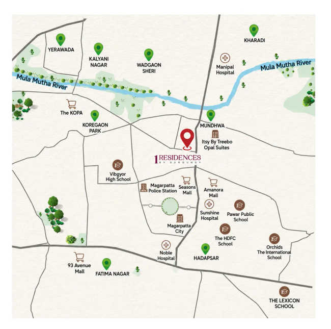 Mantra 1 Residences By Burgundy Magarpatta - Location Map