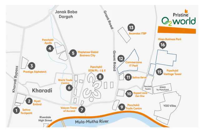Pristine O2 World Kharadi - Location Map