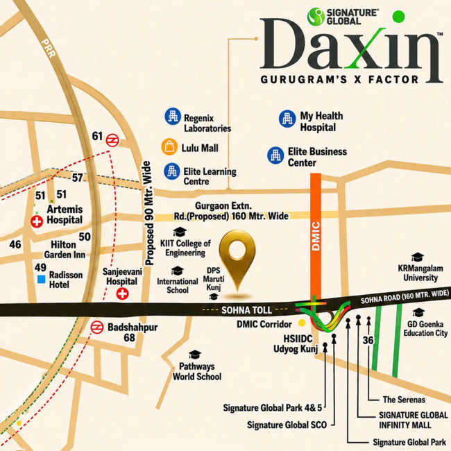 Signature Global Daxin Vista Sector 36 - Location Map