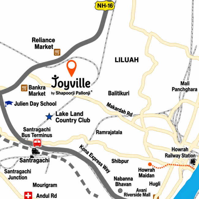 Shapoorji Pallonji Joyville Western Heights Howrah - Location Map