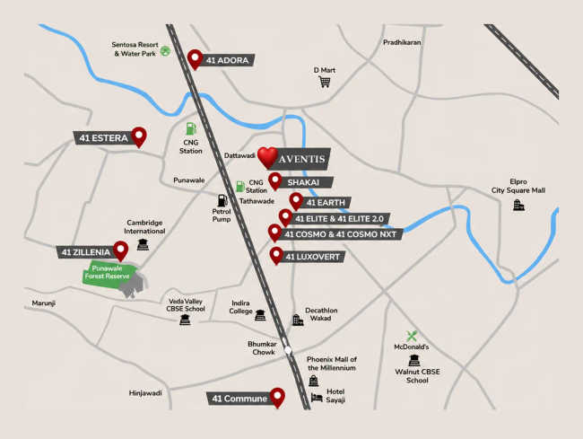 Krisala Aventis Tathawade - Location Map