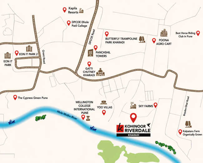 Kohinoor Riverdale Kharadi - Location Map