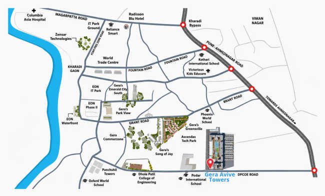 Gera Avive Towers Kharadi - Location Map