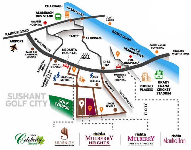 Rishita Mulberry Heights Sushant Golf City - Location Map