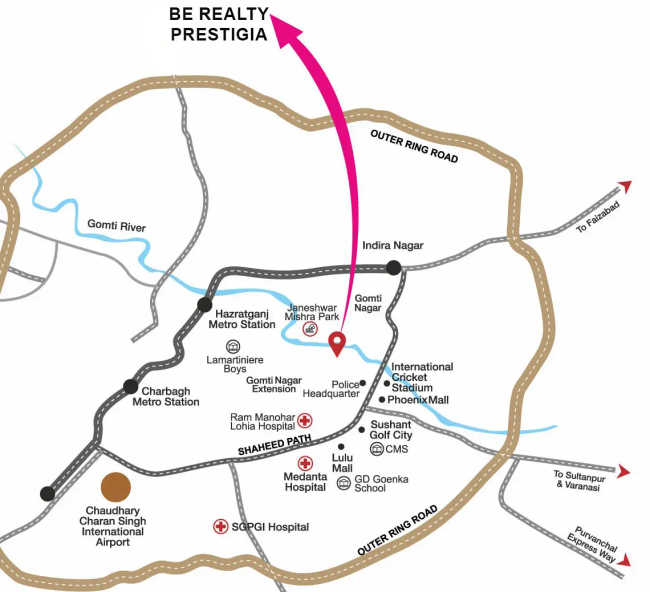 BE Realty Prestigia Gomti Nagar Extension - Location Map
