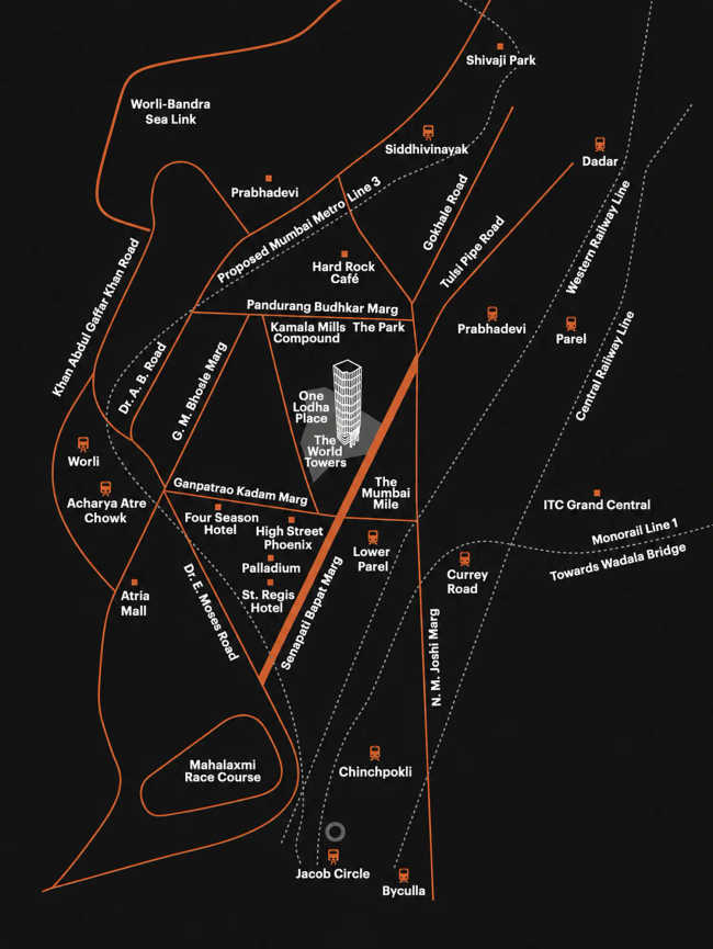 One Lodha Place Lower Parel - Location Map