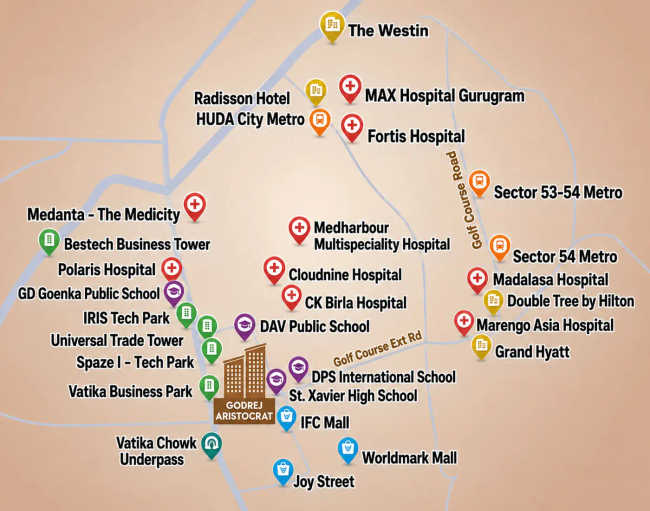 Godrej Aristocrat Sector 49 - Location Map
