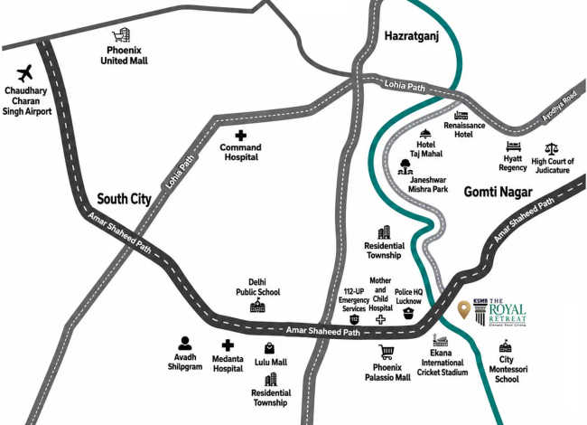 KSMB The Royal Retreat Gomti Nagar - Location Map