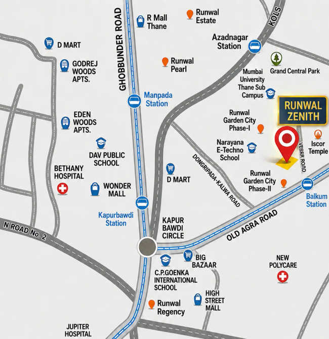 Runwal Zenith Balkum - Location Map