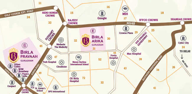 Birla Arika Sector 31 - Location Map