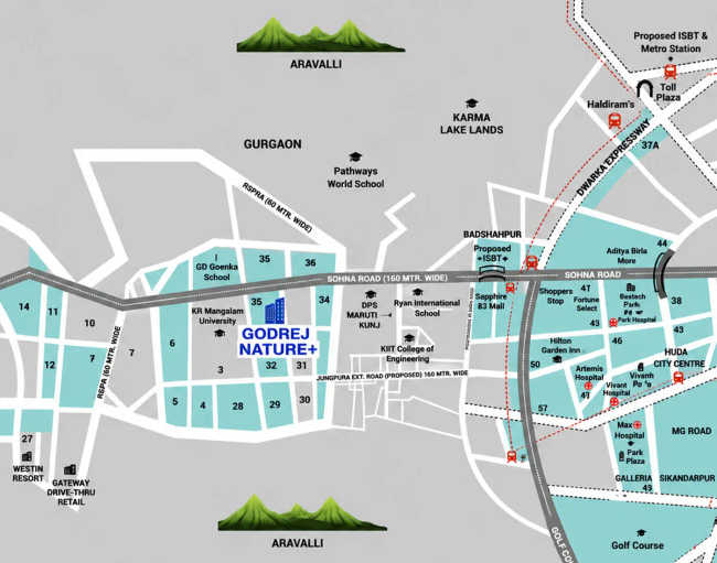 Godrej Nature Plus Sector 33 - Location Map