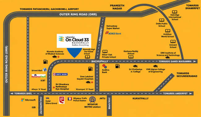 Urbanrise On Cloud 33 Bachupally - Location Map
