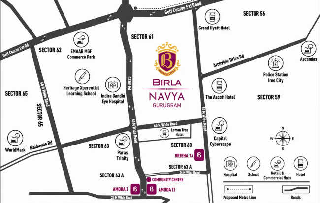 Birla Navya Avik Sector 63A - Location Map