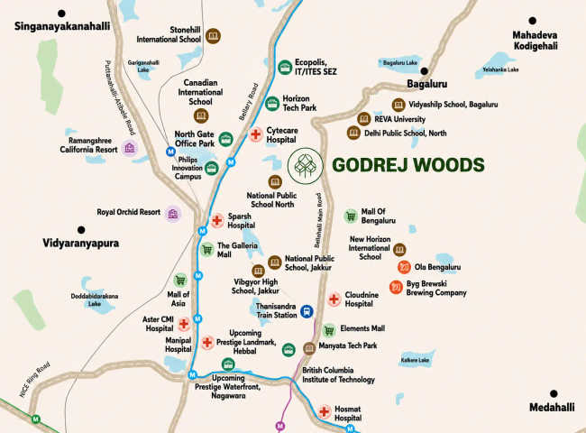 Godrej Woods Thanisandra - Location Map