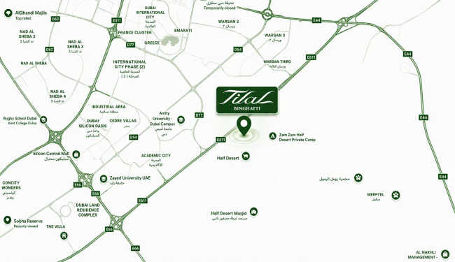 Binghatti Tilal Al Rowaiyah First - Location Map