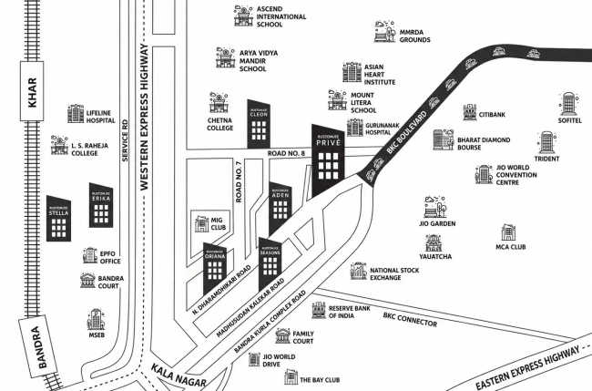 Rustomjee Prive Bandra - Location Map