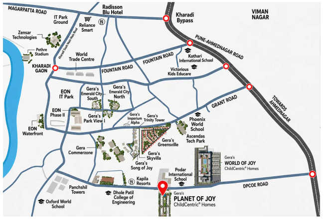 Geras Planet Of Joy Kharadi - Location Map