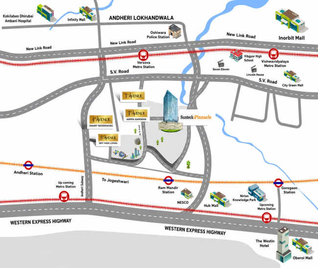 Sunteck Pinnacle Goregaon - Location Map