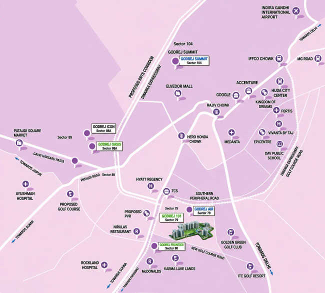 Godrej 101 Sector 79 - Location Map