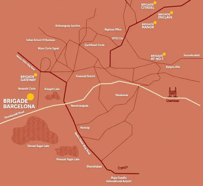 Brigade Barcelona Kokapet - Location Map
