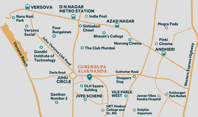 Gurukrupa Alaknanda Juhu - Location Map