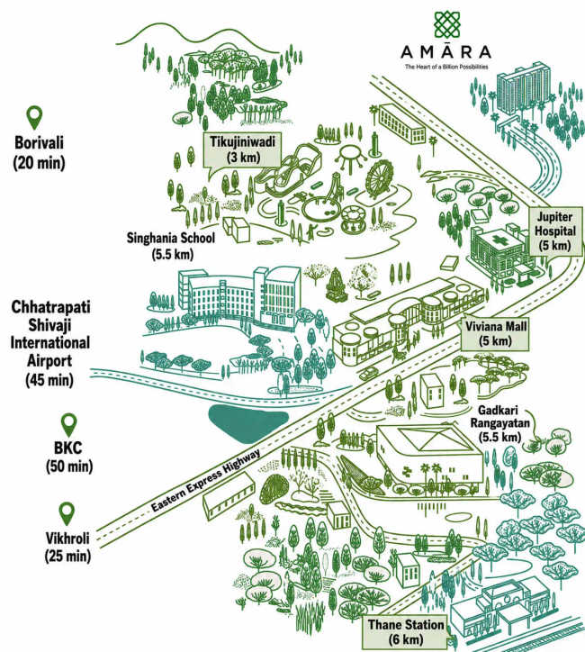 Lodha Amara Kolshet - Location Map