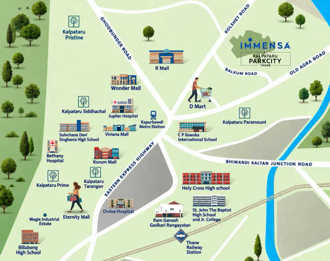 Kalpataru Immensa Kolshet Road - Location Map