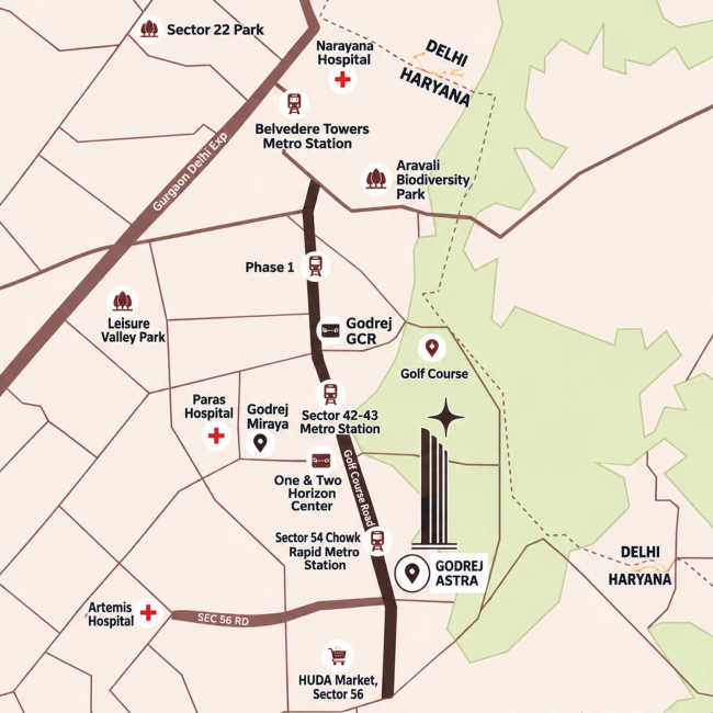 Godrej Astra Sector 54 - Location Map