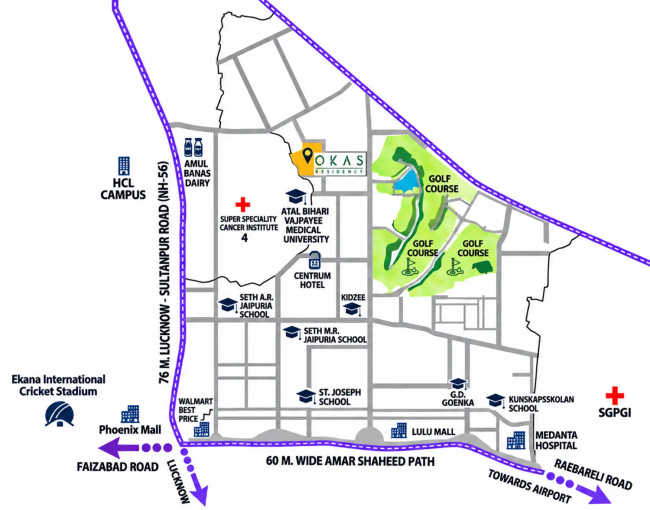 Pardos Okas Residency Sushant Golf City - Location Map