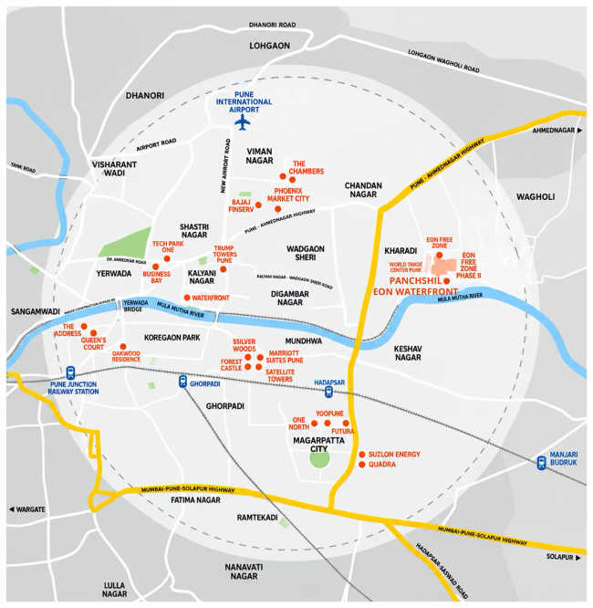 Panchshil Eon Waterfront Kharadi - Location Map