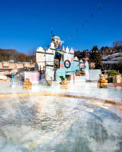 Outdoor water park with heated water