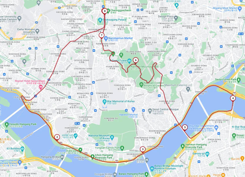 Seoul City Tour Bus Night View Course map.